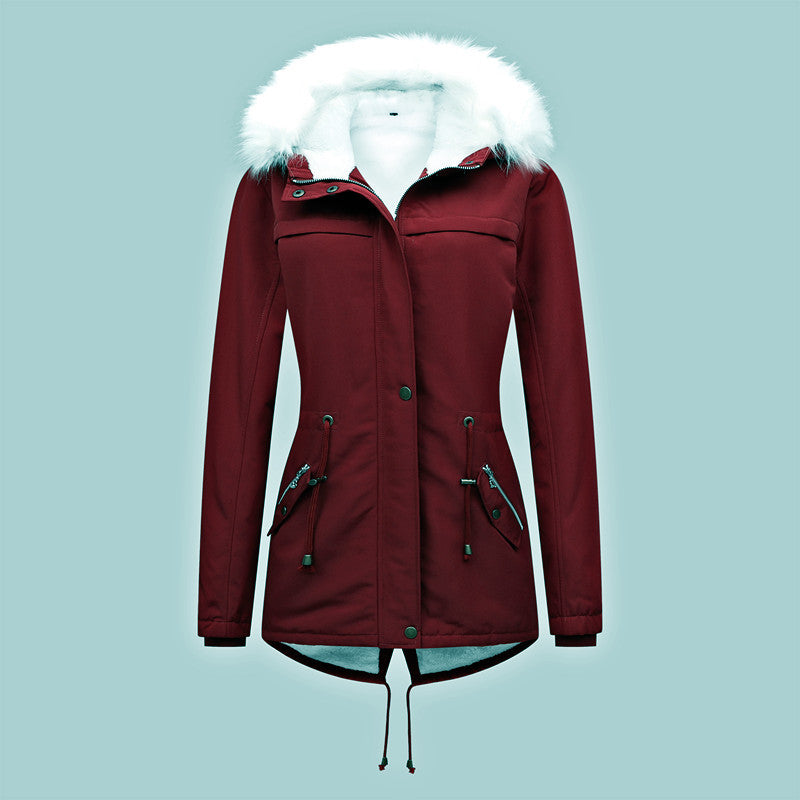 Damen Taillierter Winterparka mit Thermofleece-Futter und abnehmbarer Kunstfellkapuze Echoarchiv