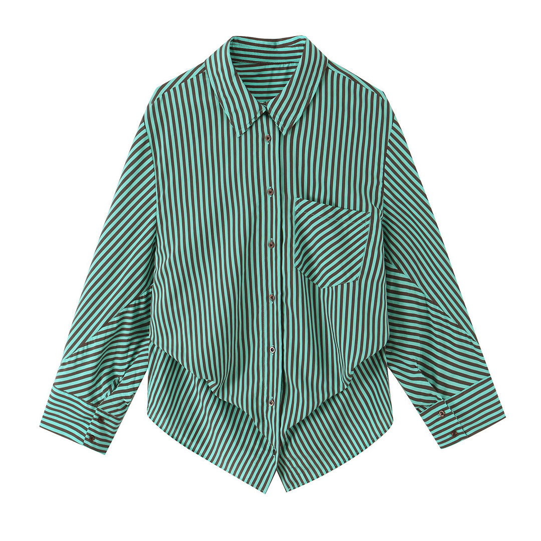 Damen Oversize-Hemdbluse mit asymmetrischem Saum und diagonalem Taschen-Detail Echo Archiv