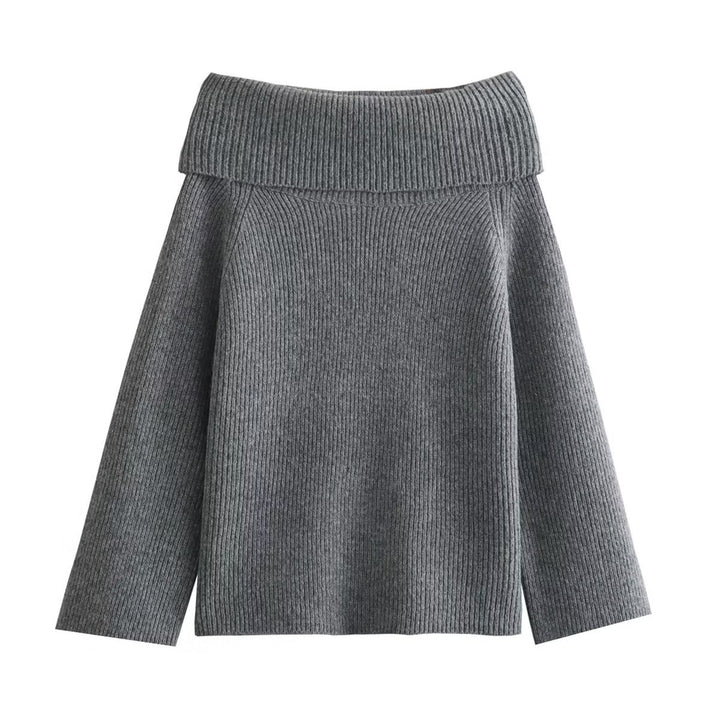 Damen nan oversize schulterfreier Strickpullover mit breitem Umschlagkragen und Rippstruktur Echo Archiv