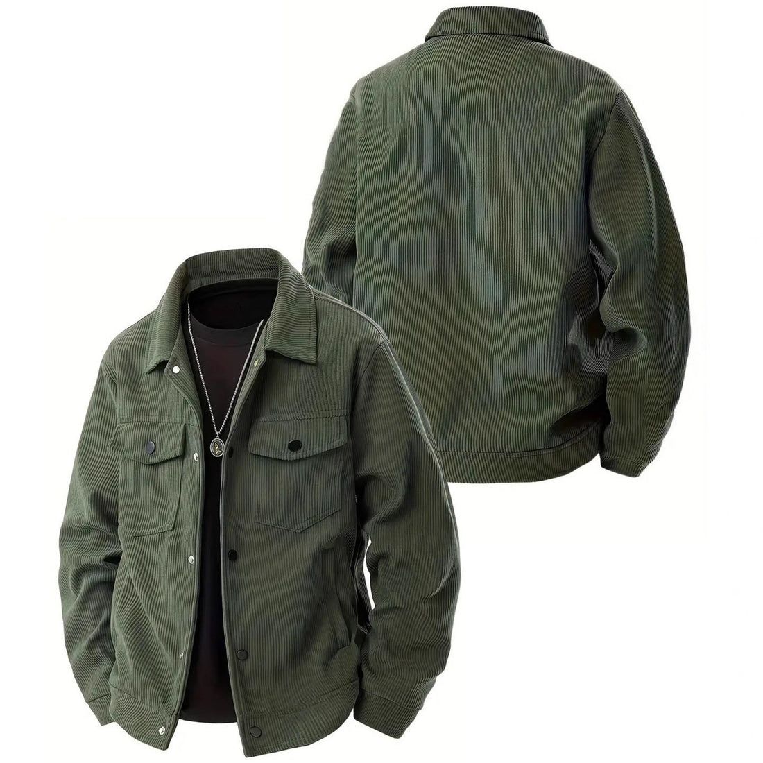 Herren Cordjacke im klassischen Arbeiterjacken-Schnitt mit Druckknöpfen und Brusttaschen – Taviero