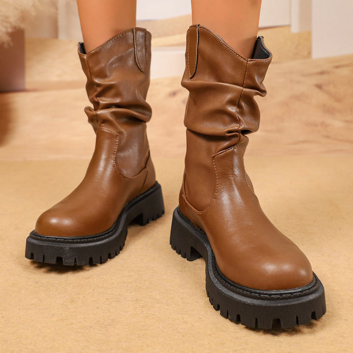 Damen nan robuste Chelsea-Plateau-Stiefelette mit grober Profilsohle und Filz-Einsätzen Echo Archiv