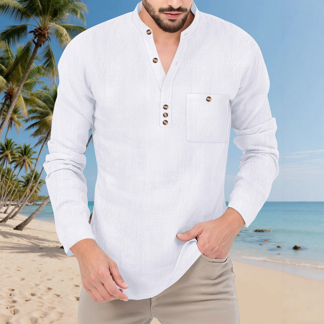 Herren Langarmshirt mit Knopfleiste und praktischer Brusttasche Echoarchiv