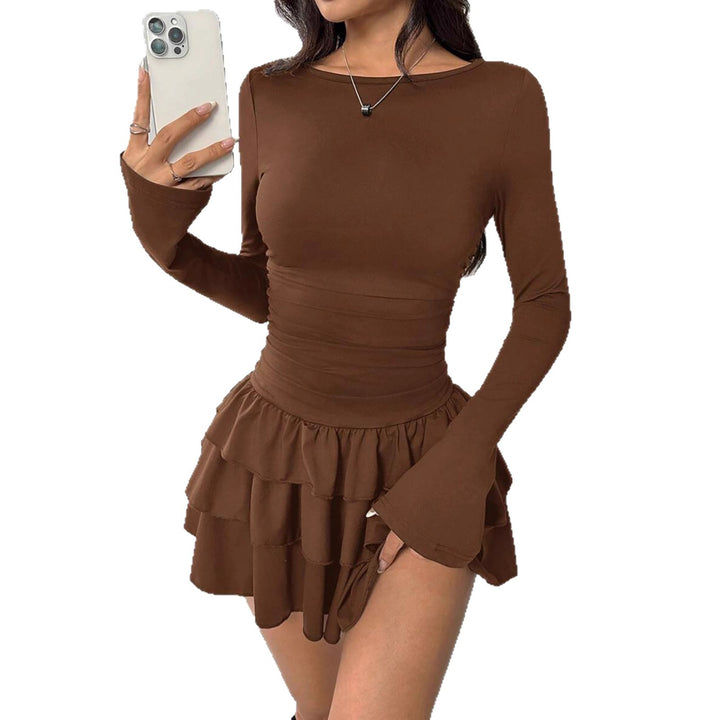 Damen verspieltes Mini-Kleid mit Rüschendetails und langen Ärmeln Echo Archiv