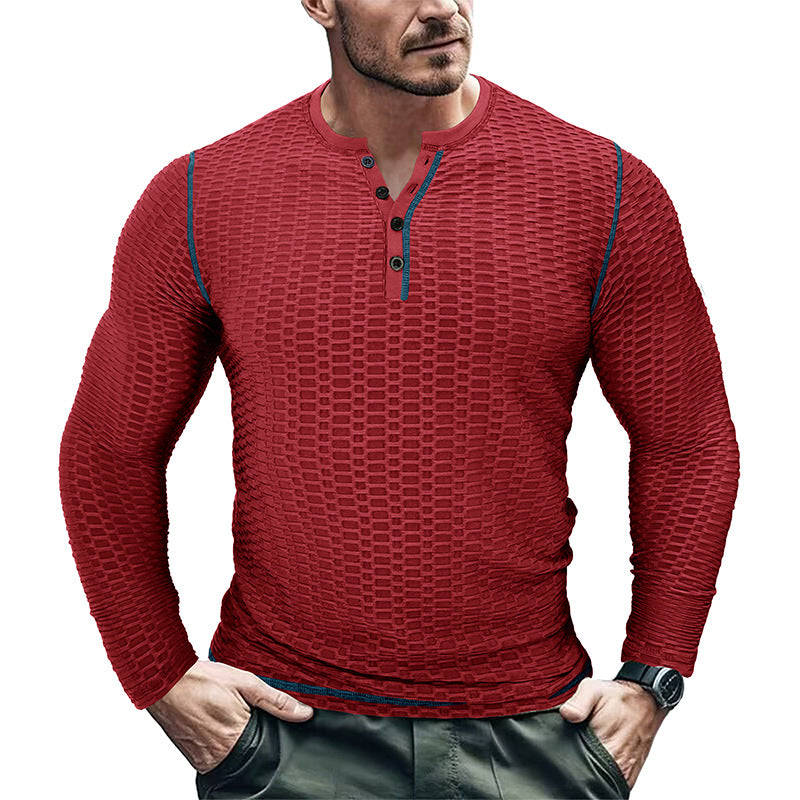 Herren Langarm-Henley Shirt mit strukturiertem Design Echoarchiv