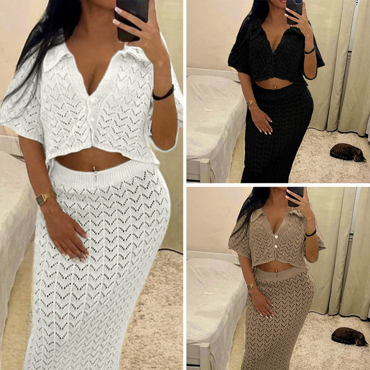Damen Häkel-Midi-Kleid mit festem Bund und luxuriösem Schnitt Echo Archiv