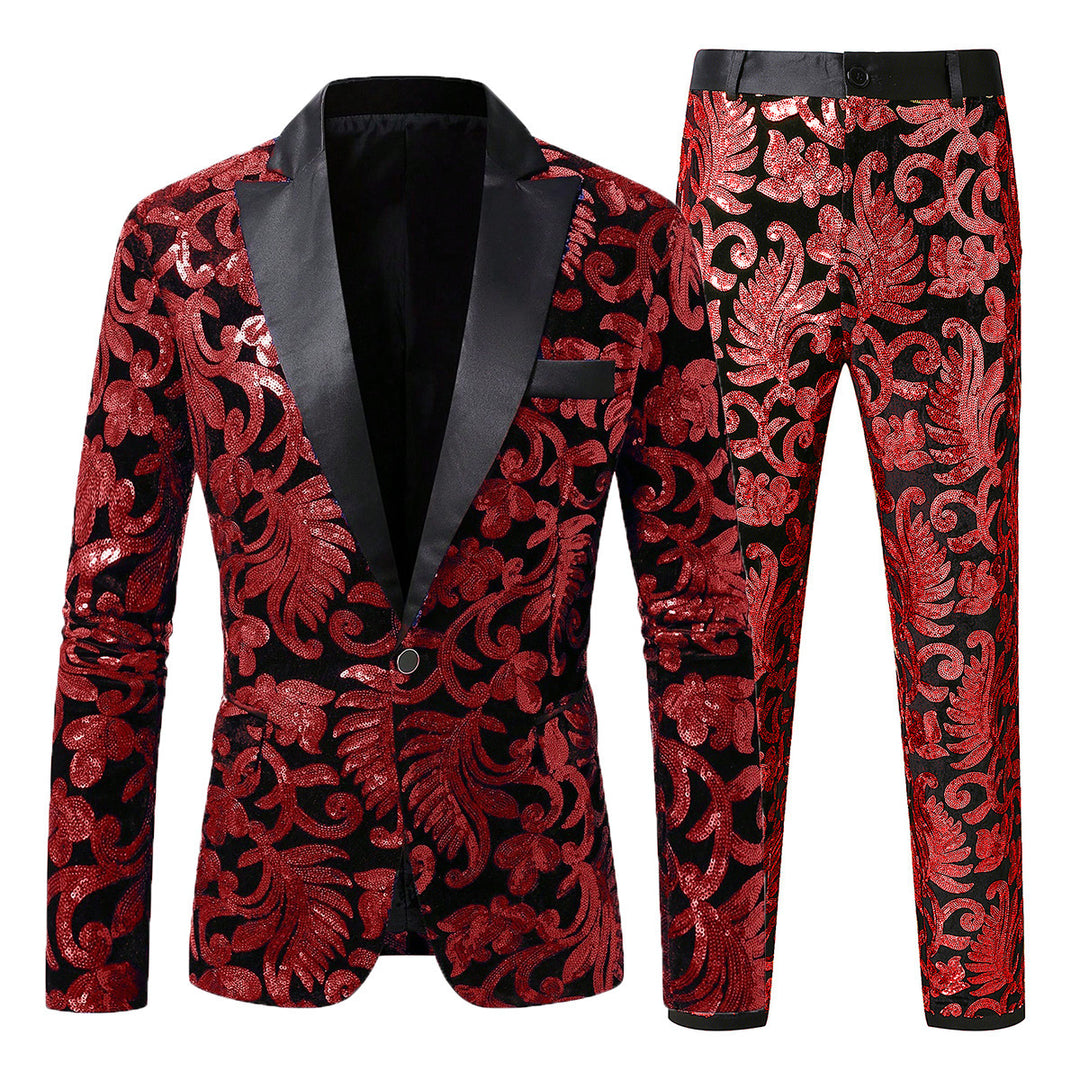 Herren elegantes Pailletten-Anzugset mit floralen Mustern Echoarchiv