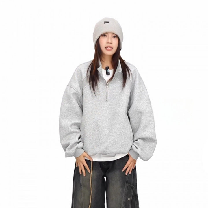 Unisex Halbzip-Sweatshirt mit Raglanärmeln, Eingrifftaschen und geripptem Saum Echoarchiv