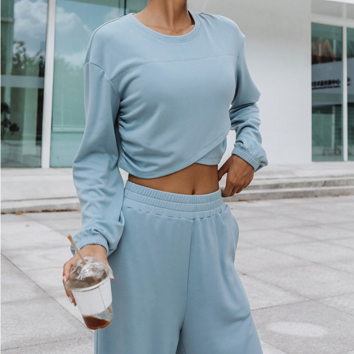 Damen nan weites Lounge-Hosen-Set mit hohem Komfortbund und kurzem Sweatshirt Echo Archiv
