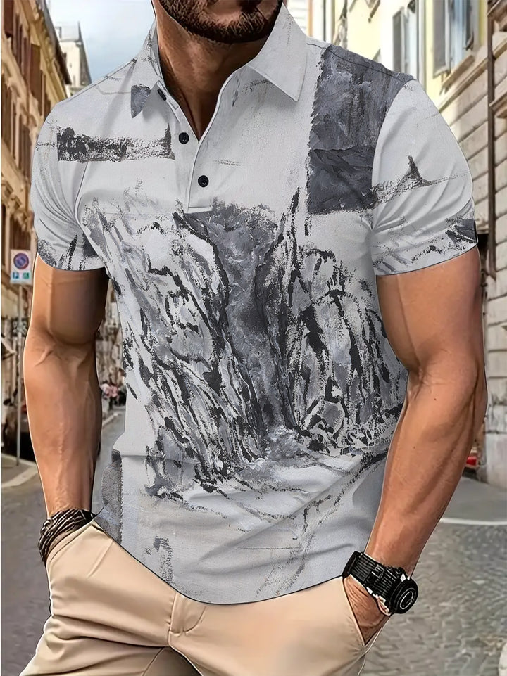 Herren Kurzarm Poloshirt mit kreativem Grafikdesign Echoarchiv