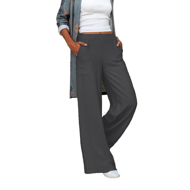 Damen nan weite Leinenmix-Hose mit hohem elastischen Bund und aufgesetzten Seitentaschen Echo Archiv