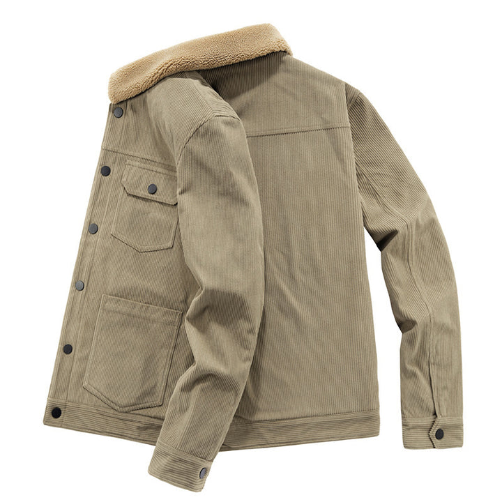 Herren Kord-Truckerjacke mit Teddyfutter und Pattentaschen – Taviero