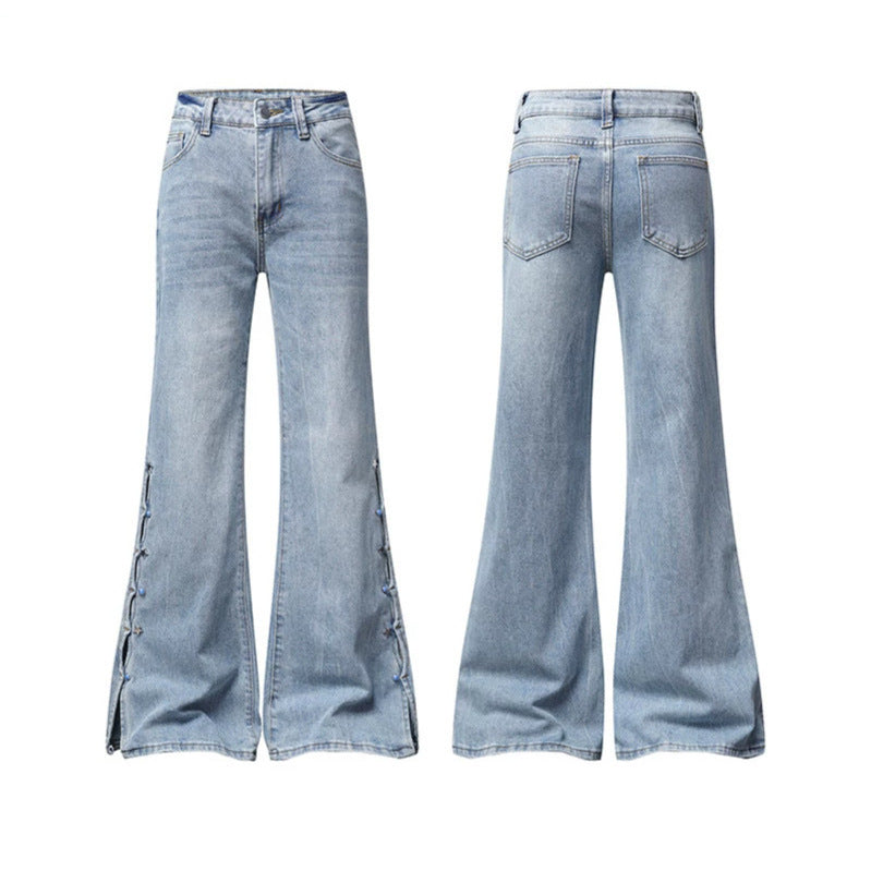 Damen High‑Waist Flared‑Jeans mit seitlicher Schnürung und weitem Schlag Echoarchiv