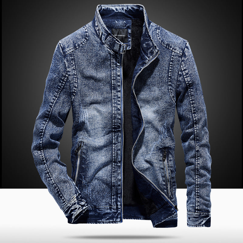 Herren Slim‑Fit Jeansjacke mit Stehkragen und Vintage‑Waschung Echo Archiv