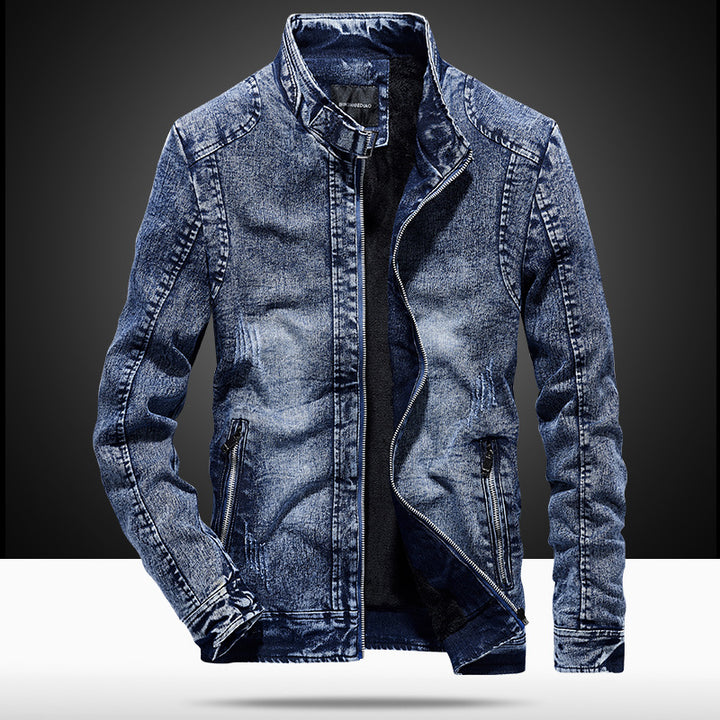Herren Slim‑Fit Jeansjacke mit Stehkragen und Vintage‑Waschung Echo Archiv