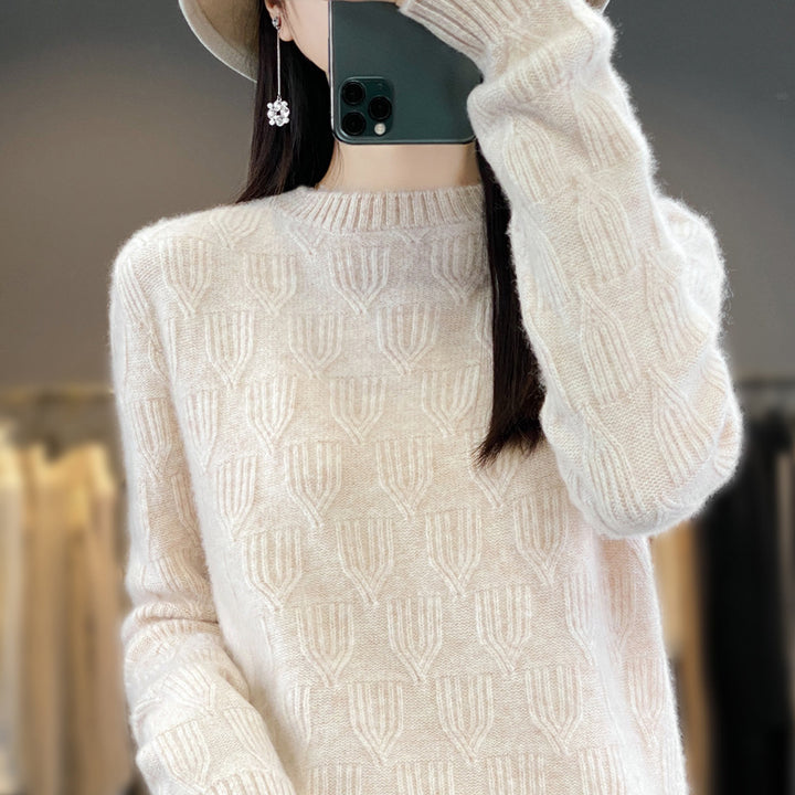 Damen Weicher Mohair‑Look Rundhalspullover mit erhabener Tulpenstruktur Echoarchiv