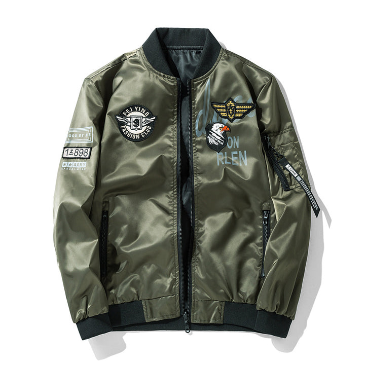 Herren Modische Bomberjacke mit Kunstleder und Stickereien Echo Archiv