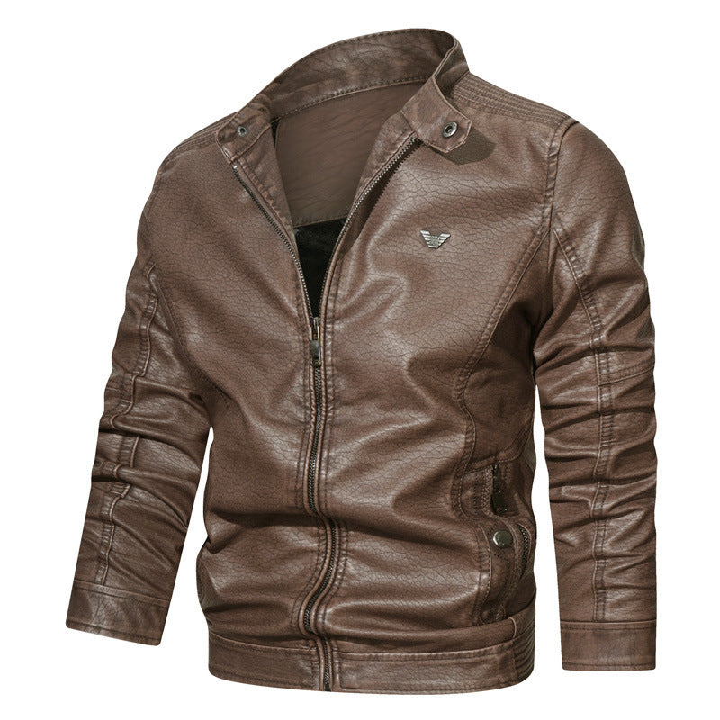 Herren Kunstleder-Bikerblouson mit strukturiertem Finish, gesteppter Ärmelpartie und Stehkragen – Taviero