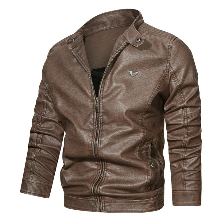 Herren Kunstleder-Bikerblouson mit strukturiertem Finish, gesteppter Ärmelpartie und Stehkragen – Taviero