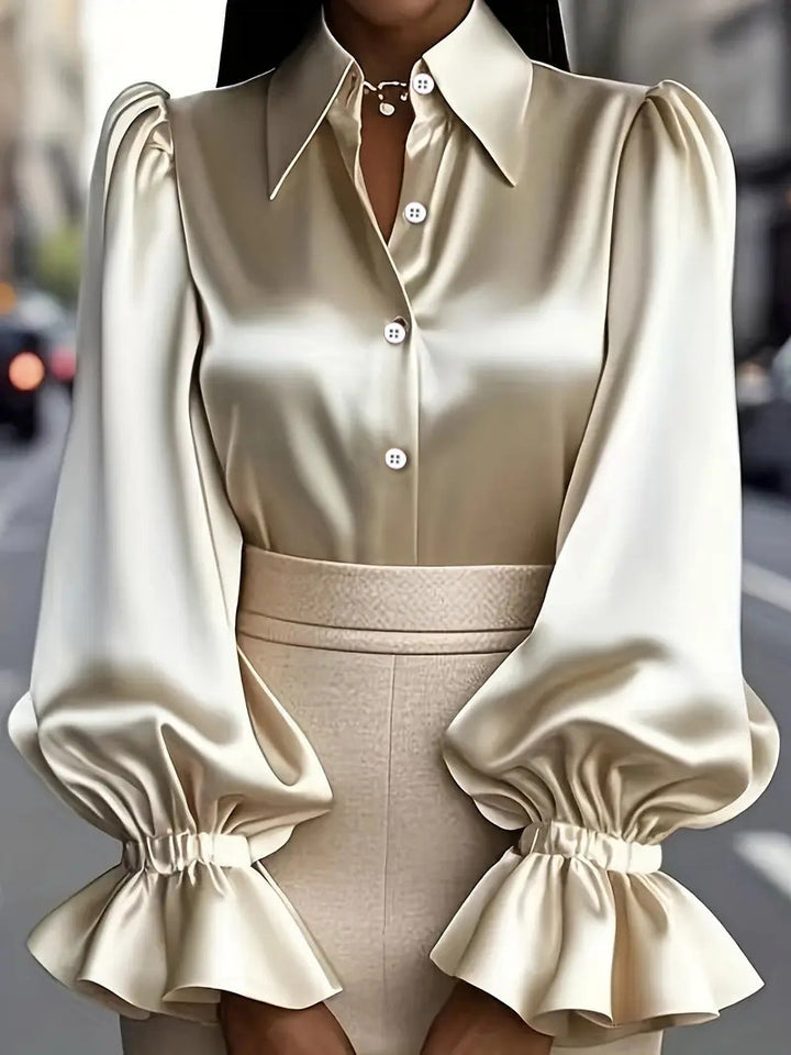 Damen elegante Seidenbluse mit Puffärmeln und schicker Knopfleiste Echo Archiv