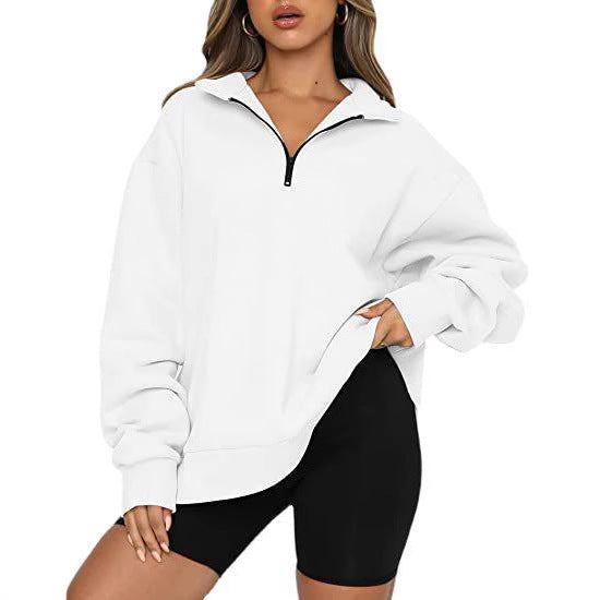 Damen nan oversized Sweatshirt mit halbem Reißverschluss, Stehkragen und überschnittener Schulter Echo Archiv
