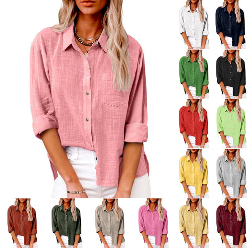 Damen nan oversized Leinen-Baumwollmix Hemdbluse mit Brusttasche und krempelbaren Ärmeln Echo Archiv