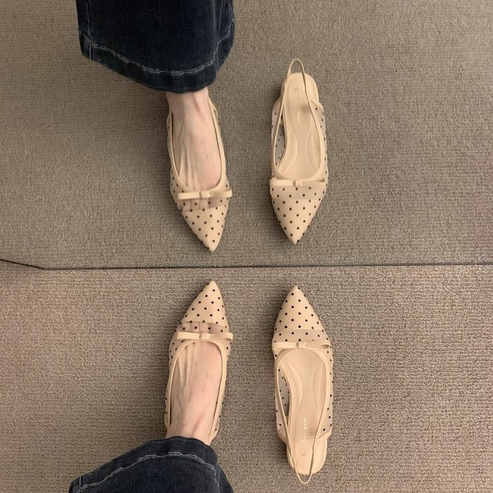 Damen Spitz zulaufende Slingback-Ballerinas mit gepunktetem Mesh und Zierschleife – Lioré