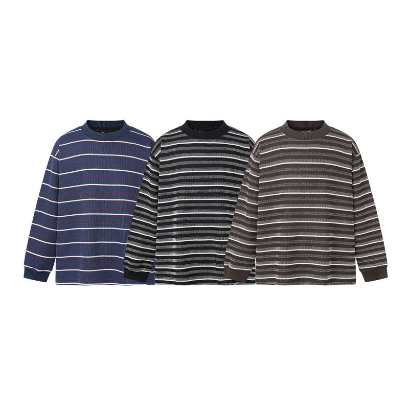 Unisex Locker geschnittener Strukturstrick-Pullover mit Rundhals und maritimen Streifen Echo Archiv
