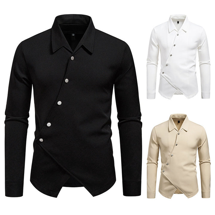 Herren modisches Langarmhemd mit asymmetrischem Knopfdesign Echoarchiv