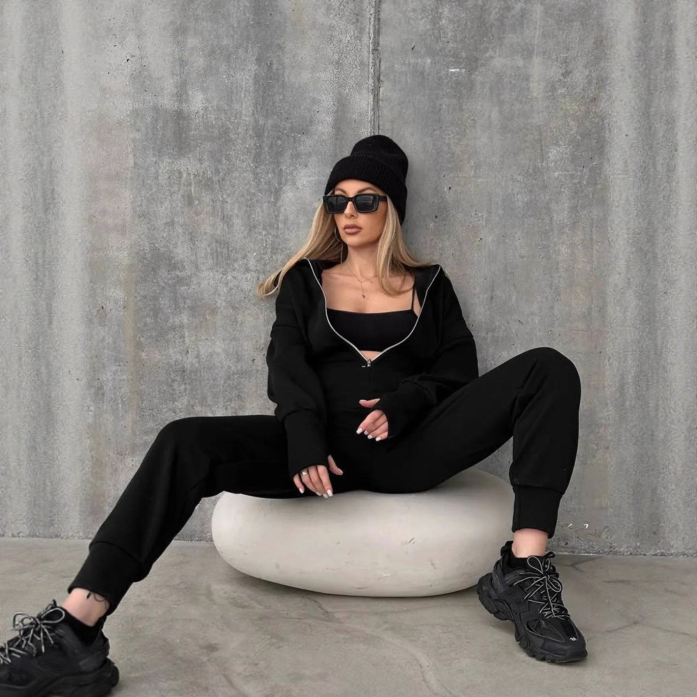 Damen Figurbetontes Kapuzen-Loungewear-Set mit tailliertem Zip-Hoodie und High-Waist Jogginghose – Avérine