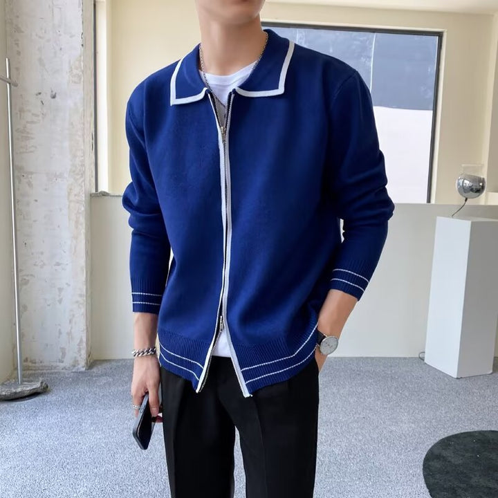 Herren Modische Strickjacke mit Kontrastkragen Echoarchiv
