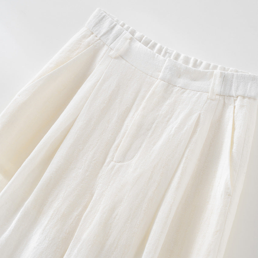 Damen Leichte High‑Waist Leinenmix Palazzohose mit weitem Bein, Bundfalten und elastischem Rückenteil Echoarchiv