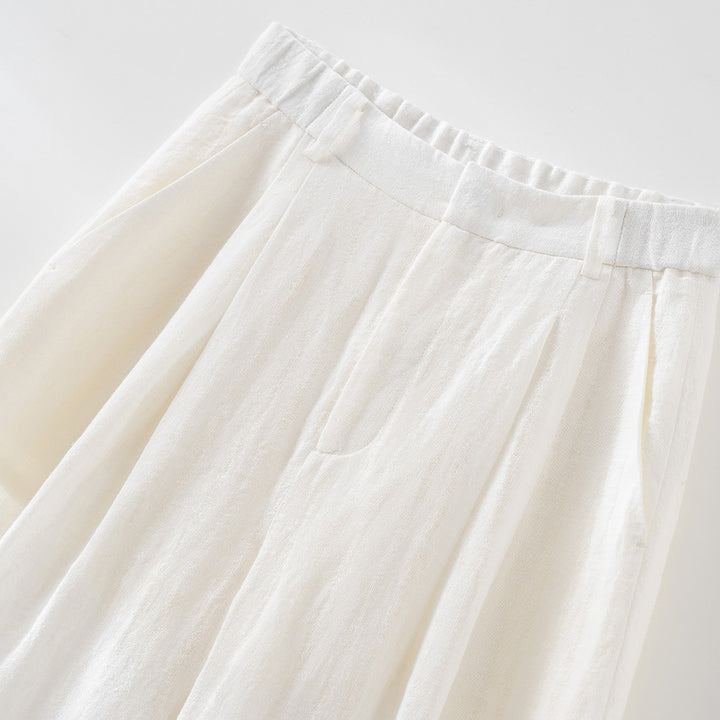 Damen Leichte High‑Waist Leinenmix Palazzohose mit weitem Bein, Bundfalten und elastischem Rückenteil Echoarchiv