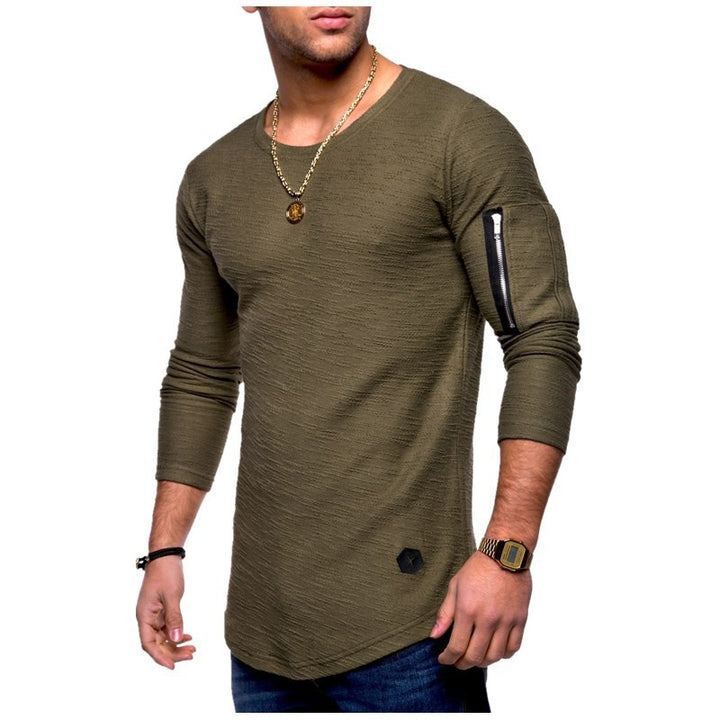 Herren Langarmshirt mit modernem Texturmuster und praktischer Armtasche Echoarchiv