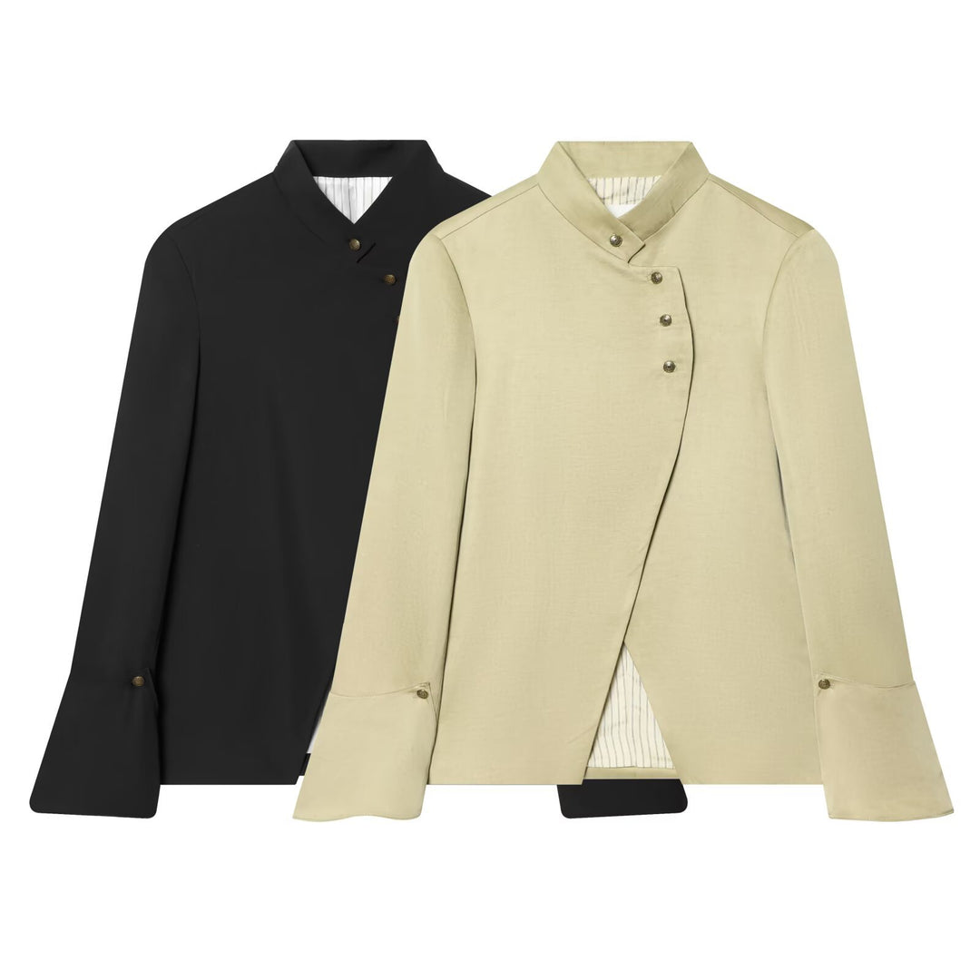 Damen Asymmetrischer Kurzblazer mit Stehkragen und Zierknopfleiste Echo Archiv