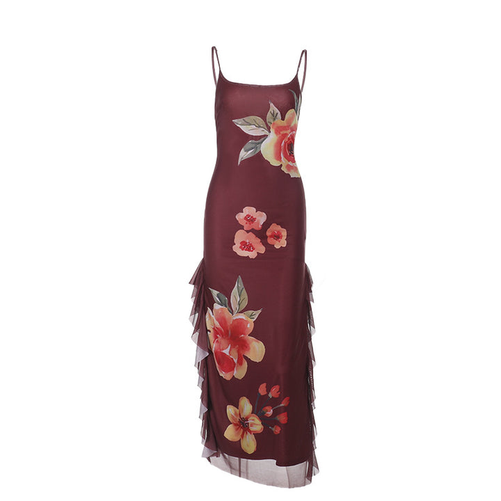 Damen elegantes Maxikleid mit floralem Design und seitlichem Schlitz Echo Archiv