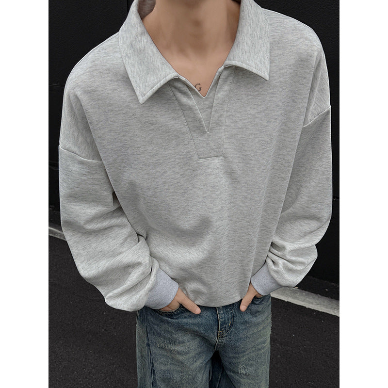 Herren Oversized Polo‑Sweatshirt mit tiefem V‑Ausschnitt, Hemdkragen und gerippten Bündchen Echo Archiv