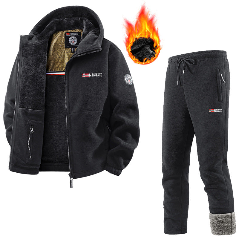 Herren Thermo-Fleece-Set mit Kapuzenjacke, Sherpa-gefüttert und elastischer Jogginghose – Marzano