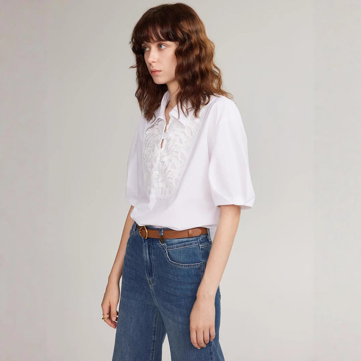Damen Elegante Bluse mit traumhaftem Stickdesign und Knopfdetails Echo Archiv