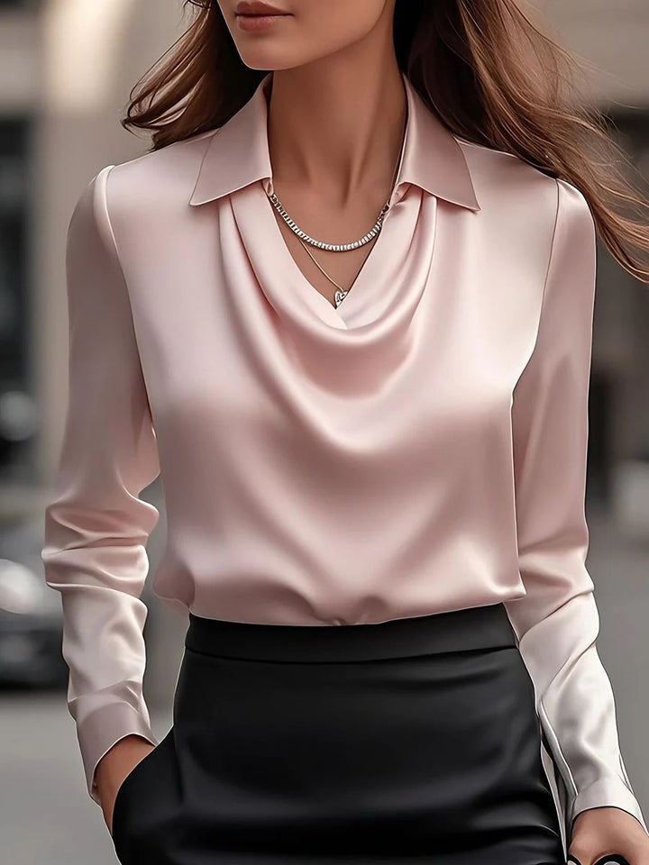 Damen Satinbluse mit Wasserfallkragen und Hemdkragen Echoarchiv