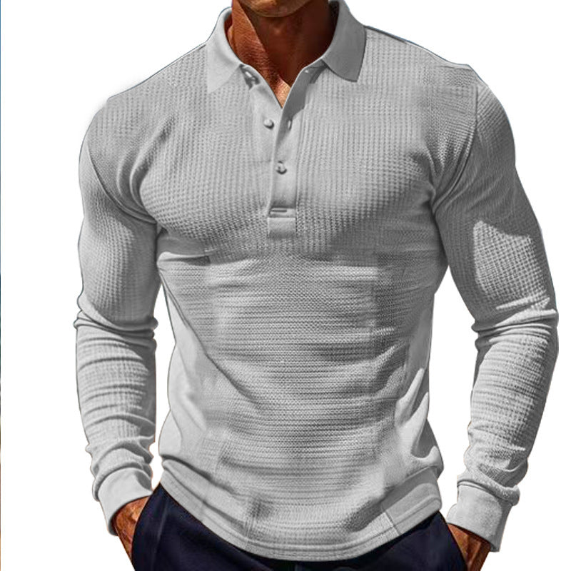 Herren elegantes Langarm-Polohemd mit Knopfleiste und strukturiertem Design Echoarchiv