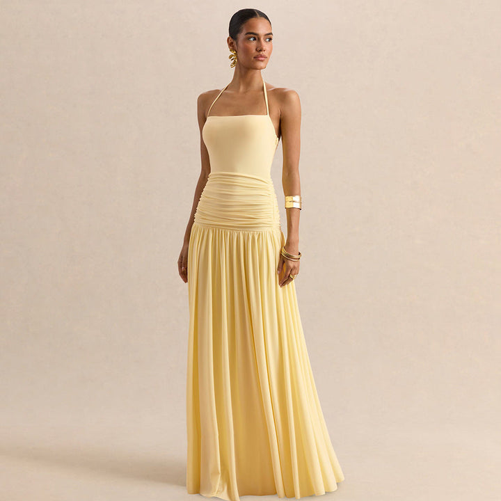 Damen Maxikleid mit Raffungen und schulterfreiem Design Echoarchiv