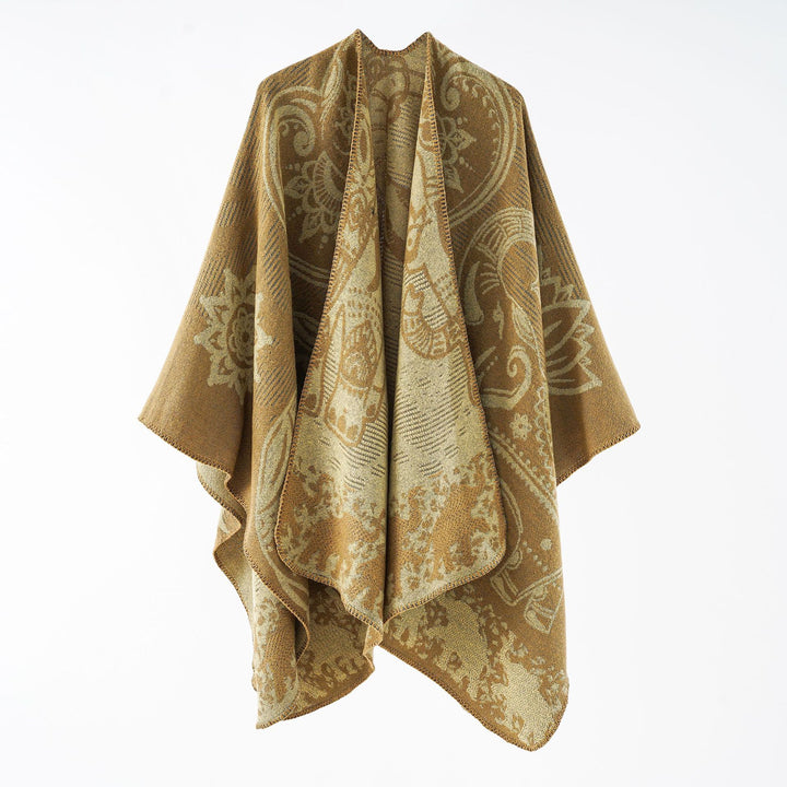 Damen Jacquard-Überwurfponcho mit doppelseitiger Webstruktur und Zierstichkante Echo Archiv