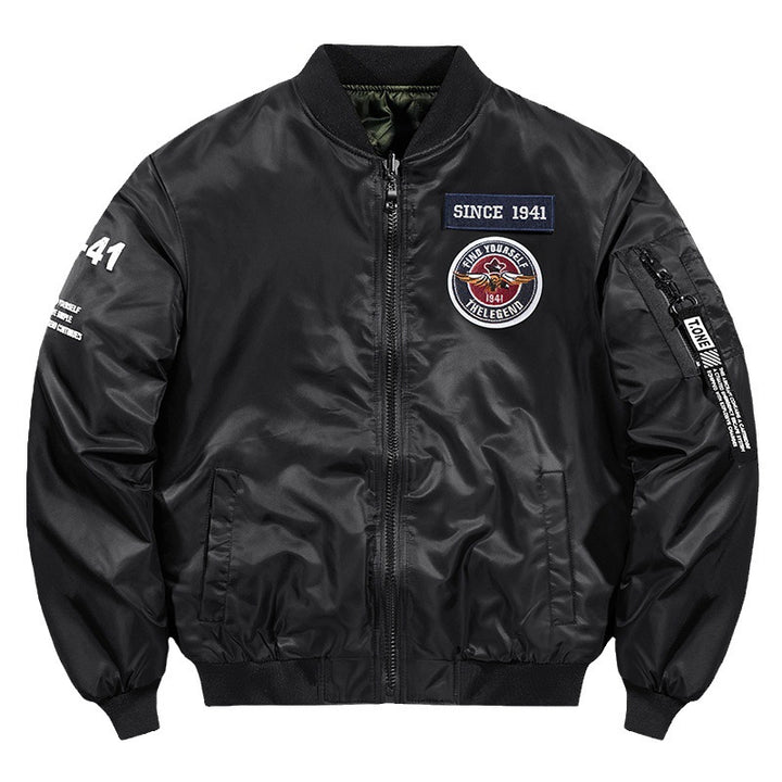 Herren Piloten-Bomberjacke mit Patch-Details, Nylon‑Shell und Ärmeltasche Echoarchiv