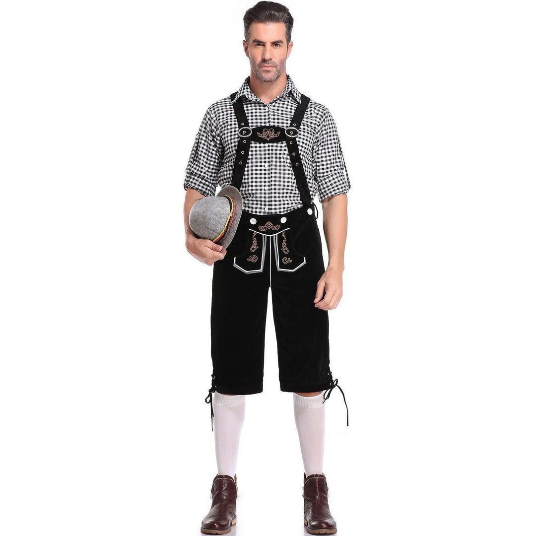 Damen nan kurze Trachten-Latzhose mit gesticktem Hirschmotiv, verstellbaren Trägern und Spitzenbordüre Echo Archiv