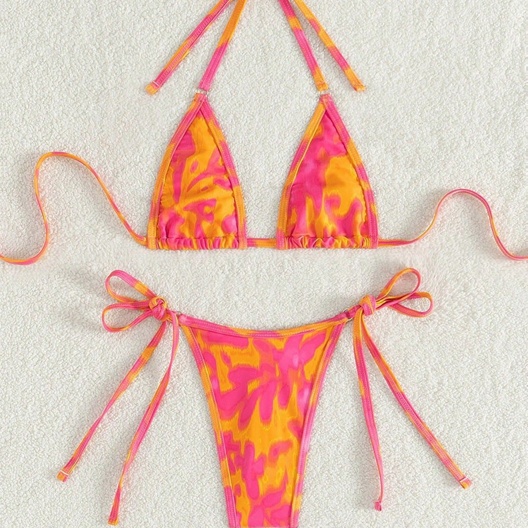 Damen Triangel-Bikini mit verstellbaren Bindebändern und auffälligem Farbmuster Echo Archiv