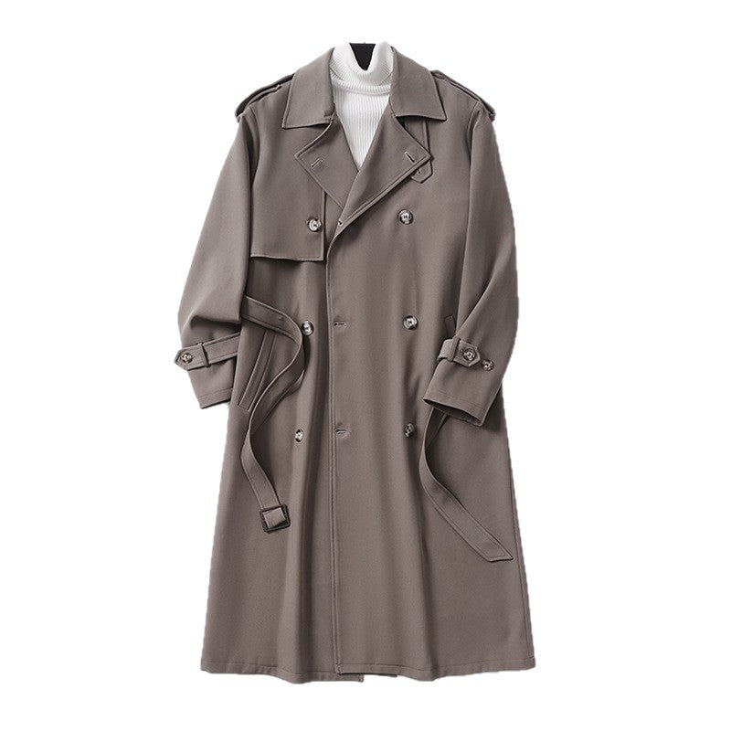 Herren Zeitloser Doppelreihiger Trenchcoat mit Taillengürtel, Schulterklappen und Manschettenriemen Echoarchiv