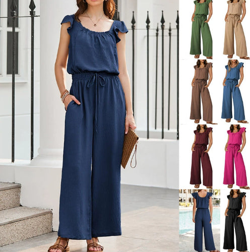Damen Crinkle-Overall mit weitem Bein, elastischem Taillenbund und Rüschenärmeln Echo Archiv