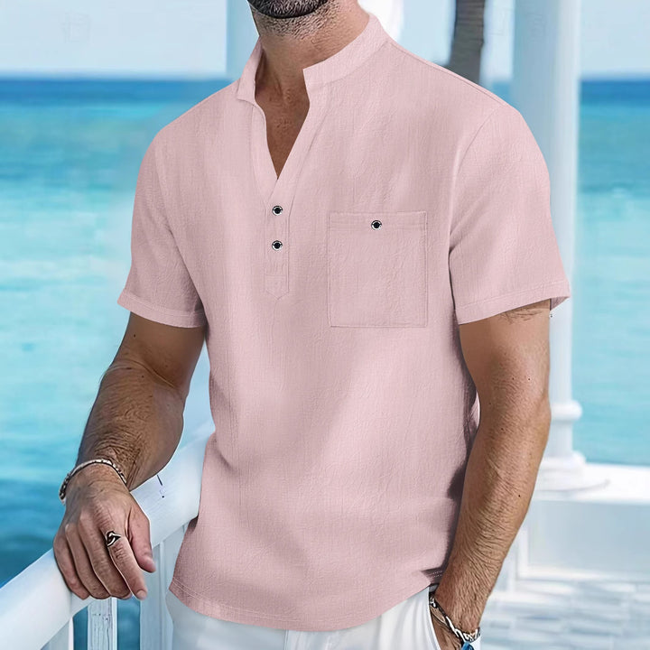Herren Kurzarm-Hemd mit modischem Henley-Ausschnitt und Brusttasche Echoarchiv