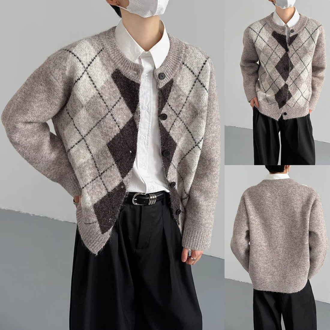 Damen Grobstrickjacke mit modernem Karomuster Echoarchiv
