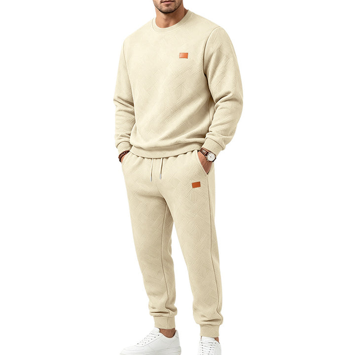 Herren Gemustertes Komfort-Sweatset mit Rundhals-Sweatshirt und Kordel-Jogginghose Echoarchiv